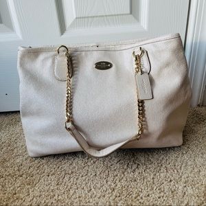 Cream and gold Coach tote